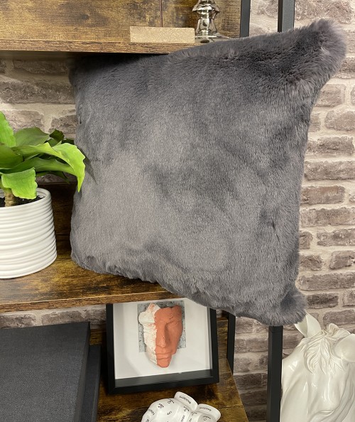 Luxury graphite grey fur cushions