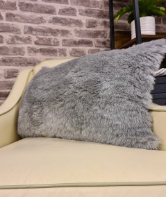 Plain grey rectangular faux fur cushions