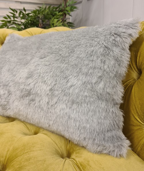 Plain grey rectangular faux fur cushion covers