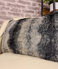 Black and grey striped rectangular faux fur cushion covers