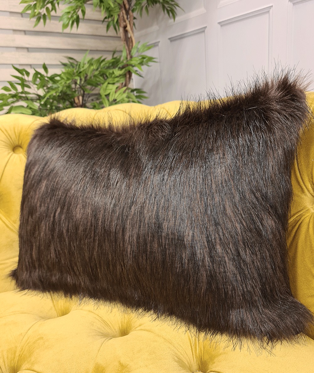 Brown rectangular fur cushions