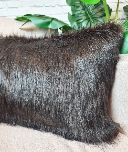 Brown rectangular fur cushion covers