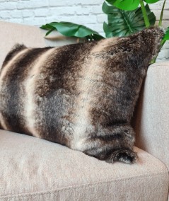 Luxury striped rectangular fur cushions