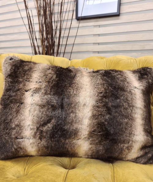 Brown striped rectangular fur cushions