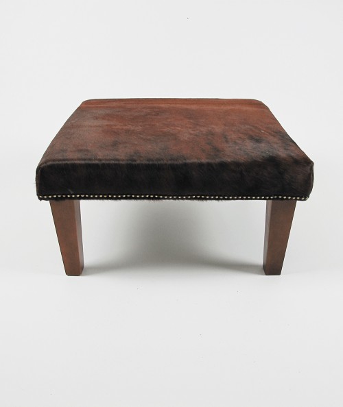 Medium square brown cow skin footstool 307