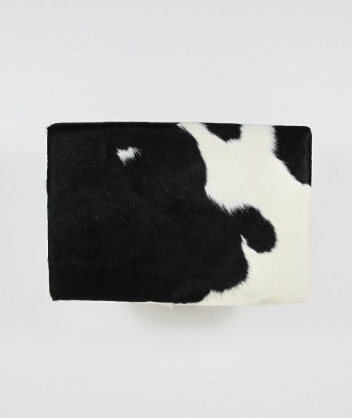 Black and white rectangular cow skin footstool 312