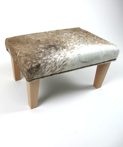 Small Beige and White Cowhide Footstool 313