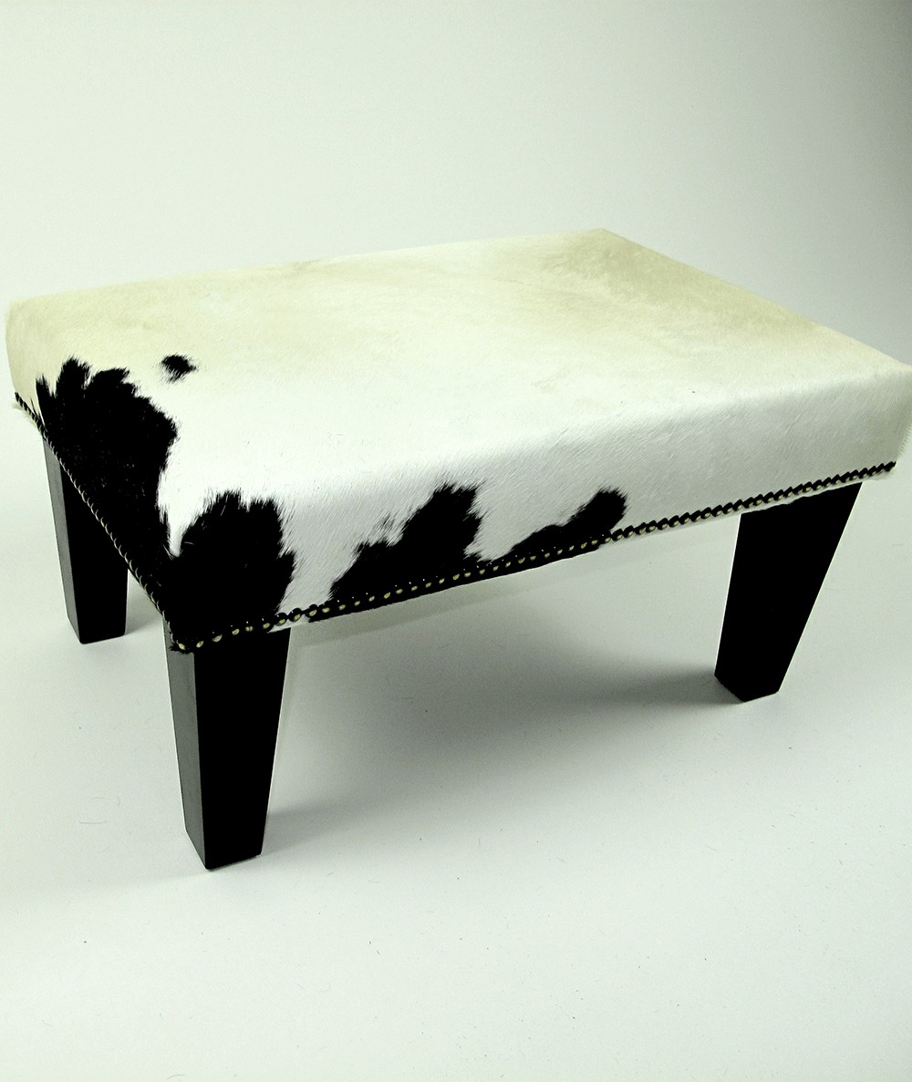 Small Cream and Black Cowhide Footstool 325