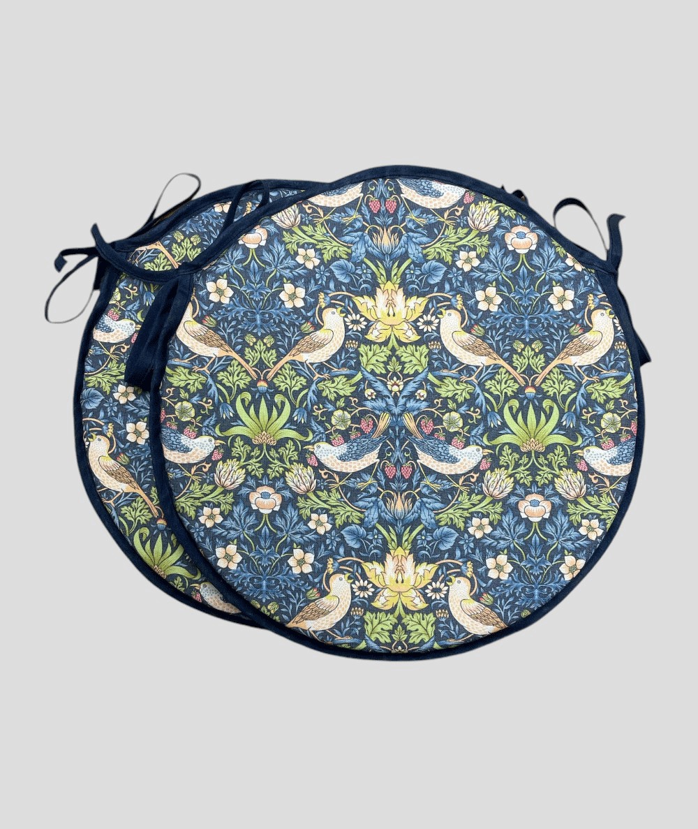 Round Bistro Strawberry Thief Navy Seat Pad