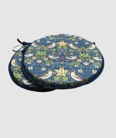 Round Bistro Floral Navy Seat Pads