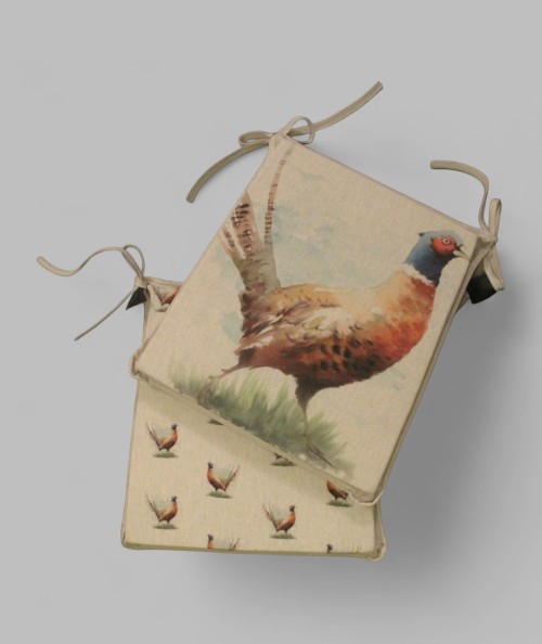 Large Pheasant reversible tapered seat pads with small pheasants on reverse