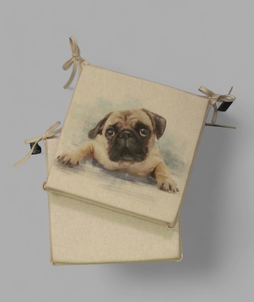 Large Pug reversible square seat pads with plain backs