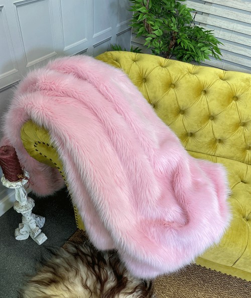 Luxury pink fur sofa throw