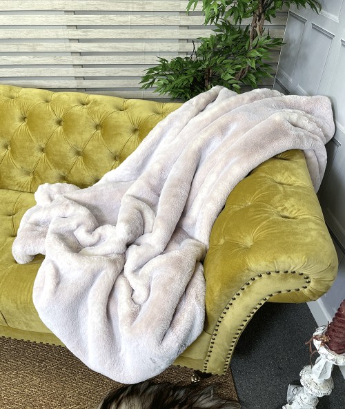 Extra large beige faux fur blanket or bedspread