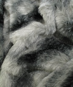 Striped grey and black faux fur fabric