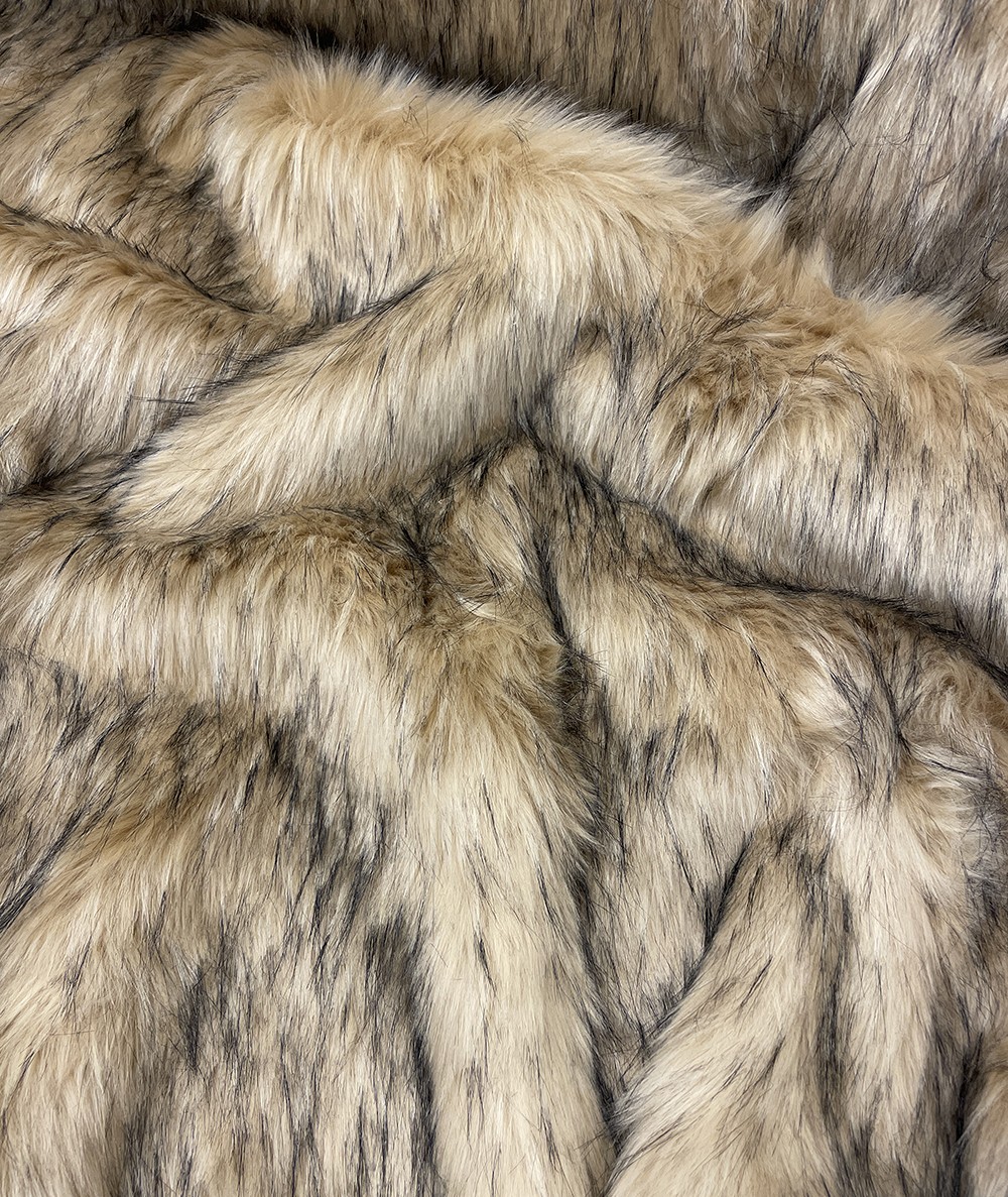 Luxury long haired craft fur in beige tan and black