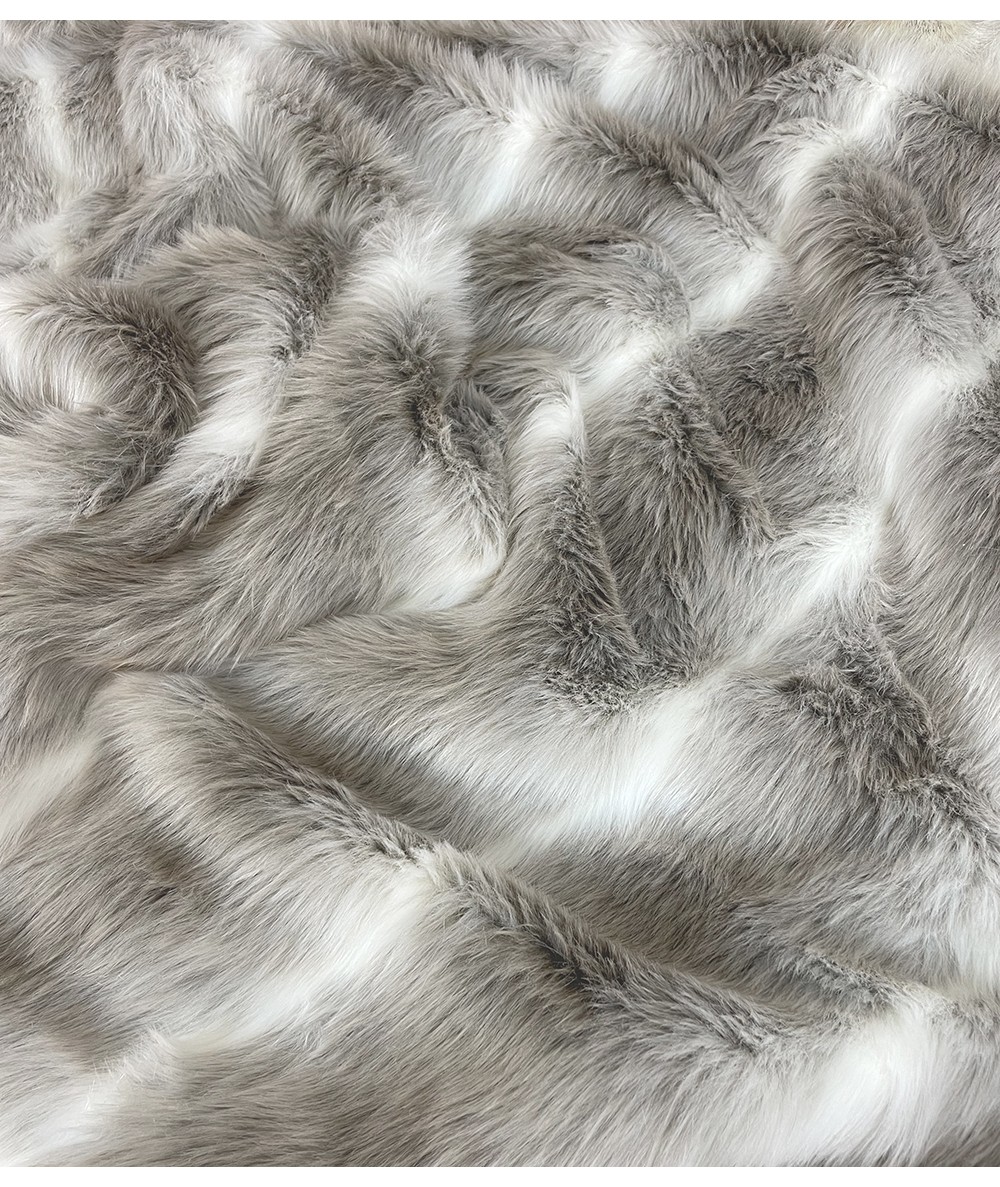 Pale taupe and cream striped faux fur fabric