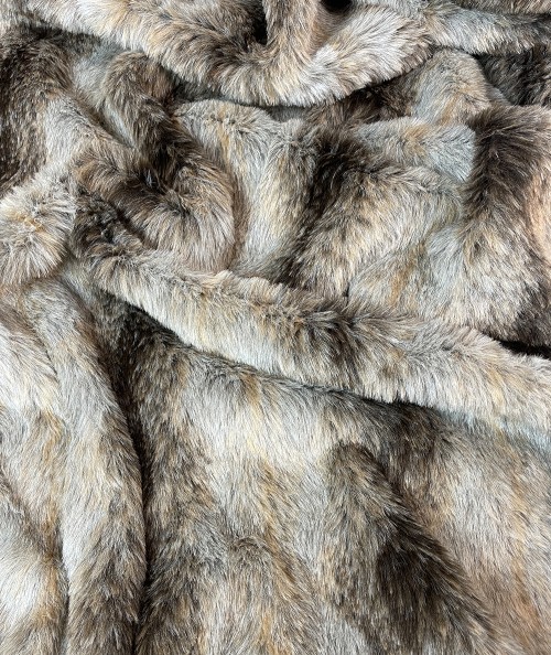 Dark and light grey striped faux fur fabric