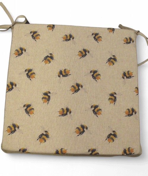 Reversible Bumble Bee square seat cushions with ties