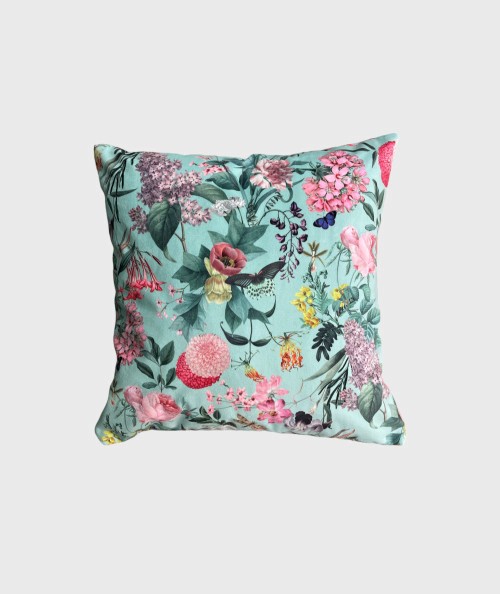 Luxury aqua and pink floral velvet cushions