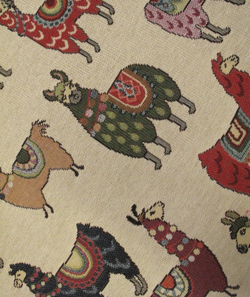 Close Up Image Of The Llama Tapestry Tapered Seat Pad Fabric