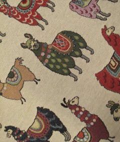 Close Up Image Of The Tapestry Llama D Shaped Seat Pad Fabric