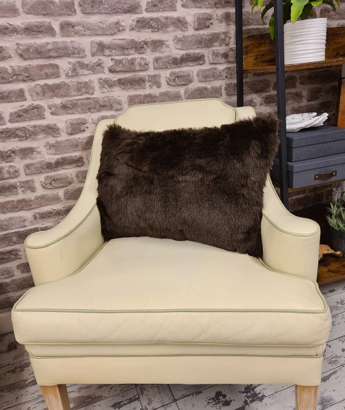 Brown Rectangular Faux Fur Cushions